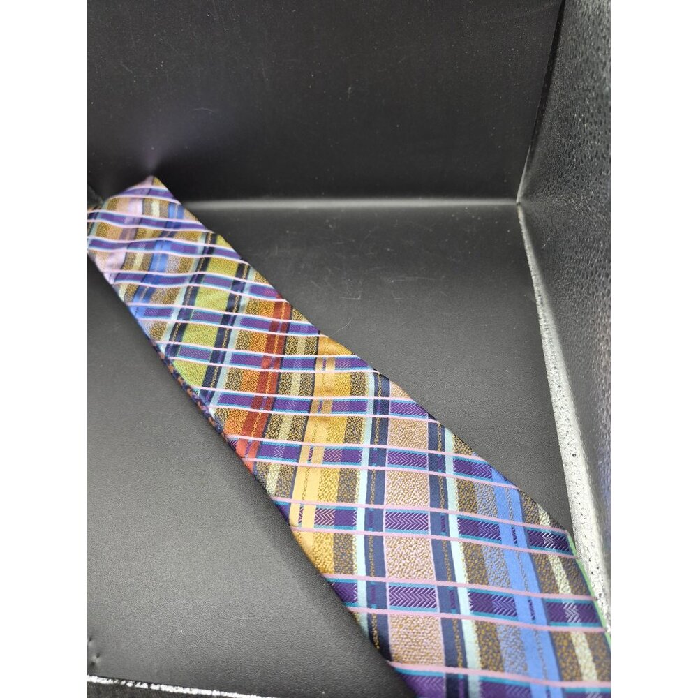 Robert Graham Mens Multicolor Plaid 100% Silk Tie 3.75" Wide Made In USA
